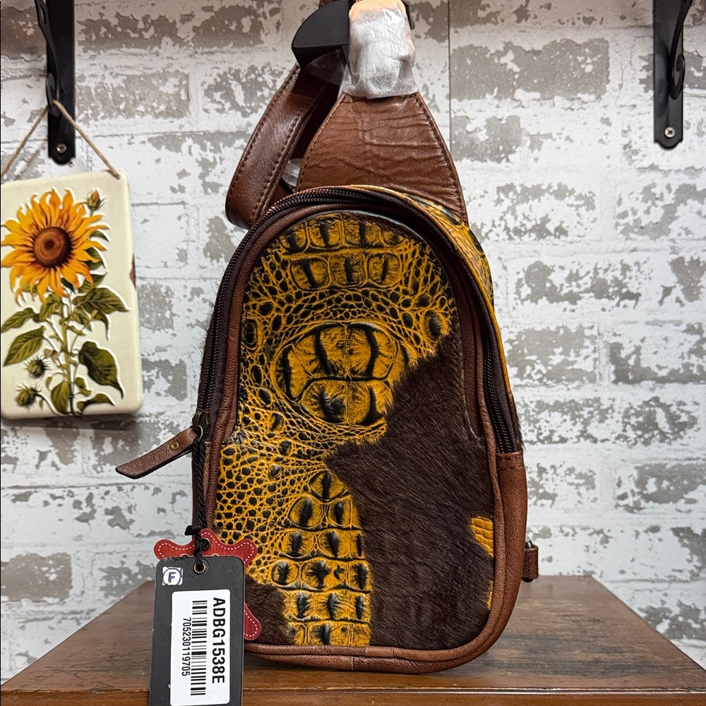 American Darling Brown & Yellow Textured Crossbody Bag